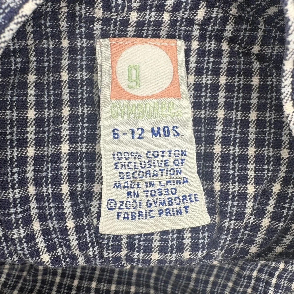 Vintage Gymboree Overall Boys 6-12 Months Blue Check Dog Sailboat Nautical